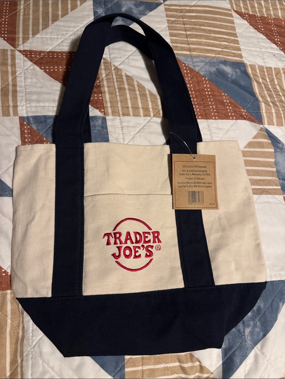 Trader Joe's Canvas Tote Bag in Natural and Navy